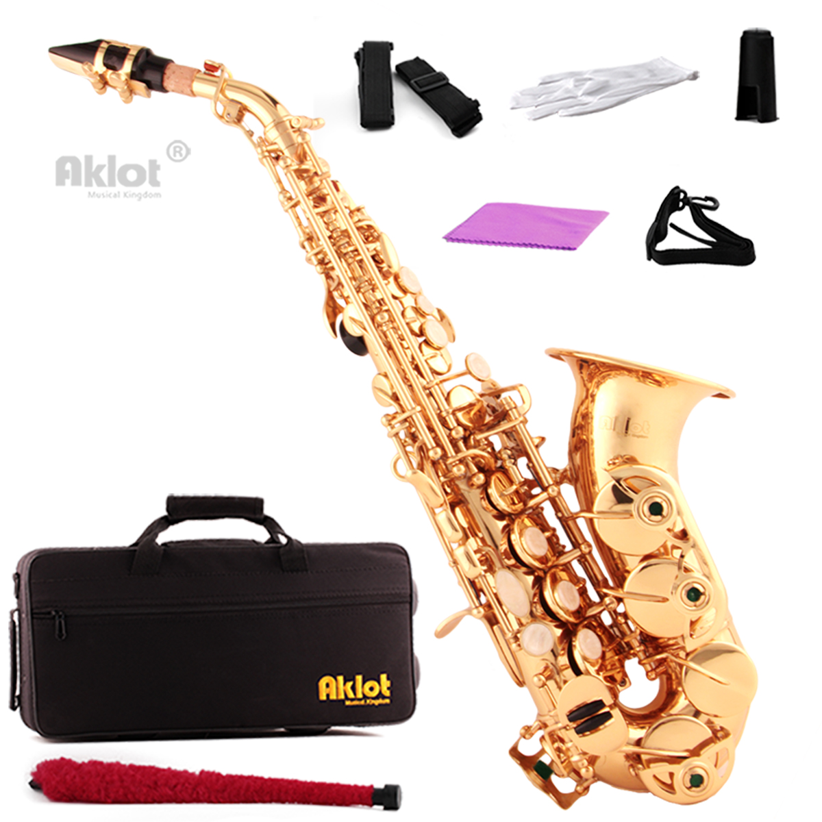Taruor Soprano Saxophone Bb Brass Lacquered Gold Body and Keys with Gloves Cleaning Cloth 