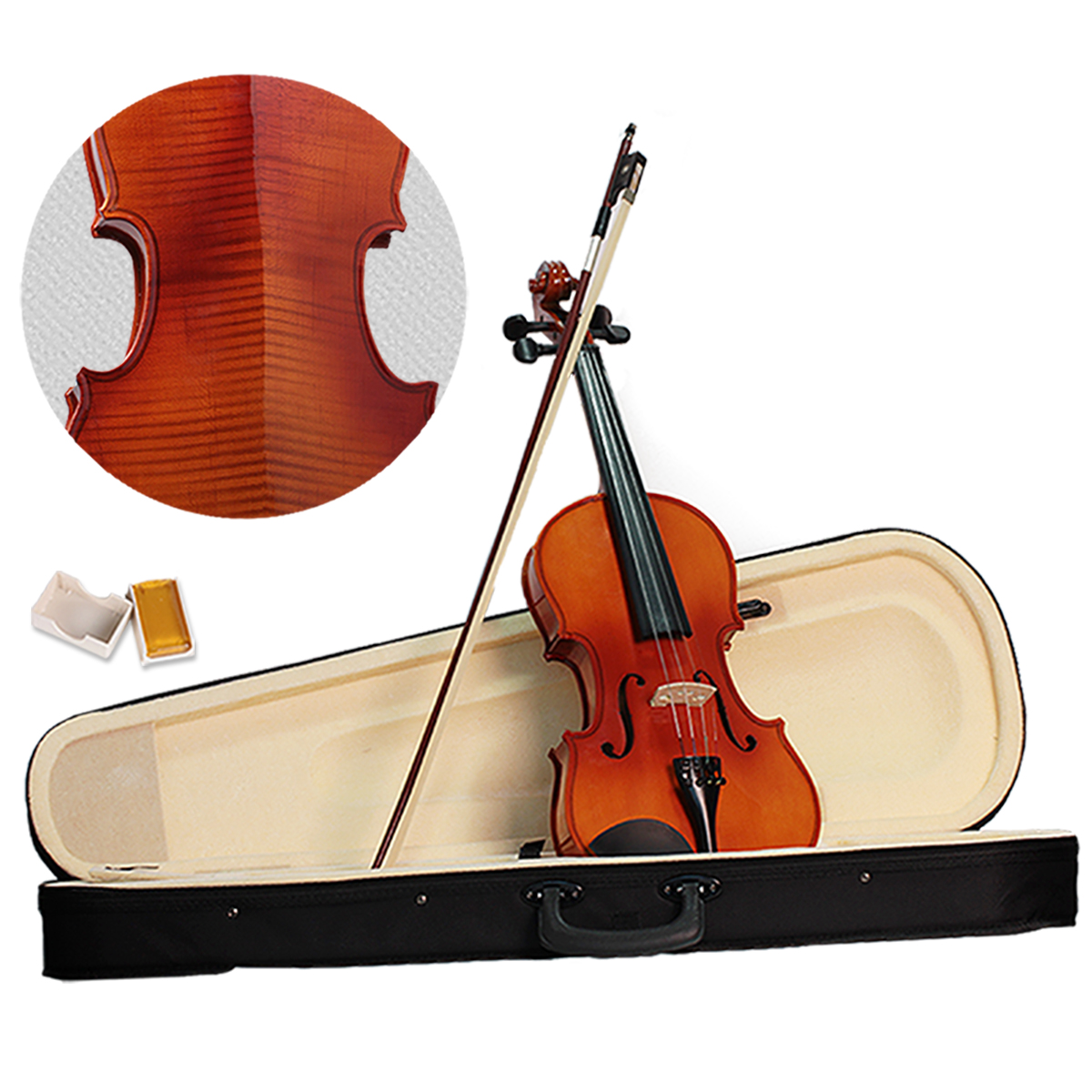 Violin 4/4 Full Size Natural Acoustic Fiddle with Case Rosin Musical Instruments 