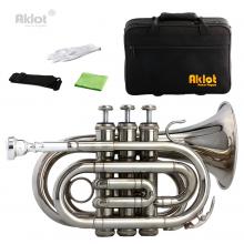 Aklot Bb Mini Pocket Trumpet 7C Silver Plated Mo...